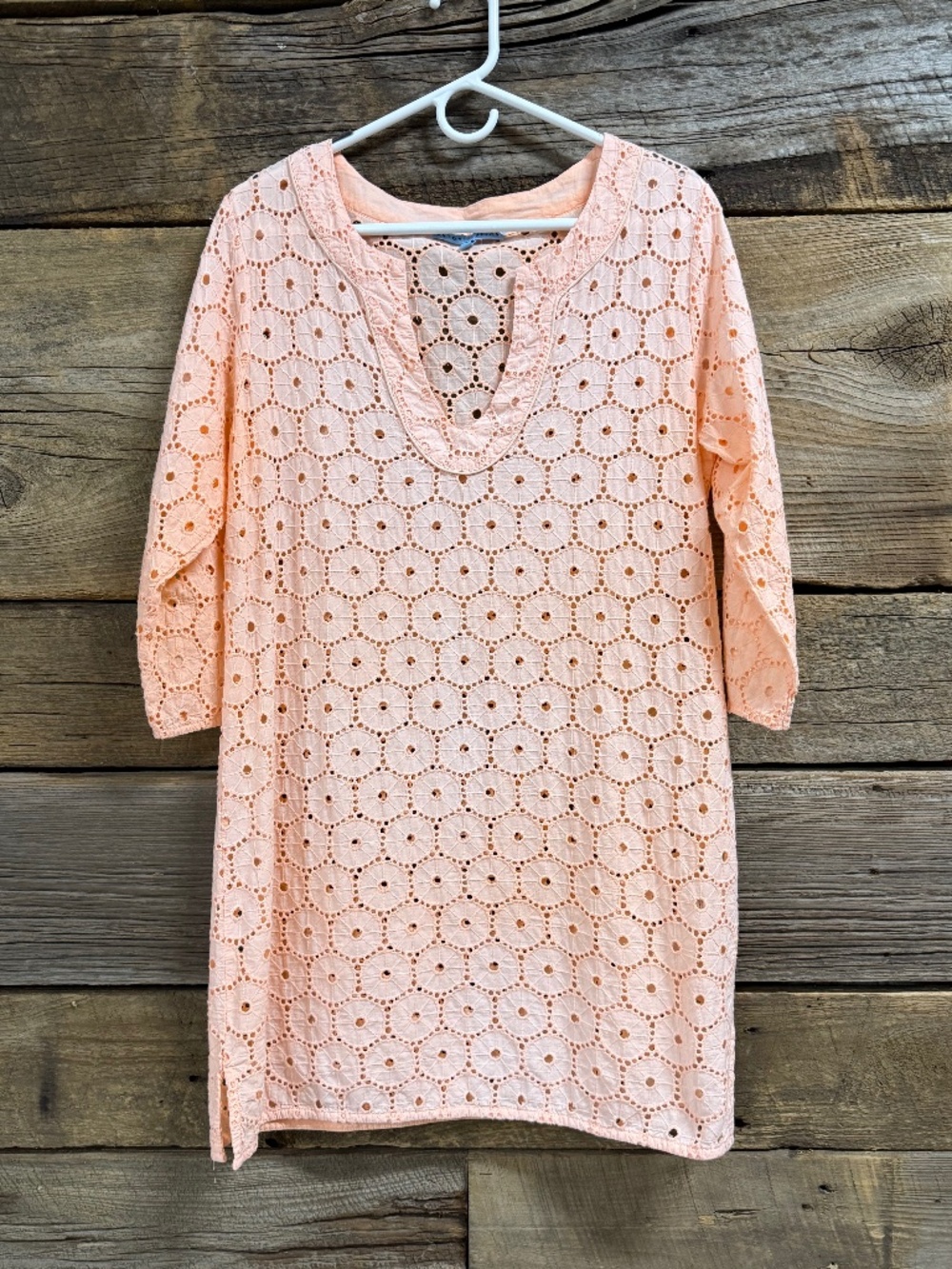 Antonio Melani U Neck Crochet Cotton fabric Swim Cover Up Tunic, Peach, Large